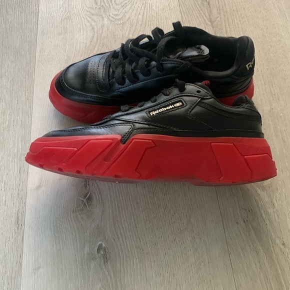 Reebok Club C‎ Cardi B Black Red Women’s Chunky Sneakers - Picture 1 of 9